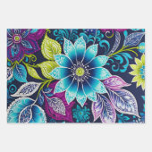 Farbenfrohe florale Batik Art Wrapping Paper Sheet Geschenkpapier Set (Vorderseite 3)