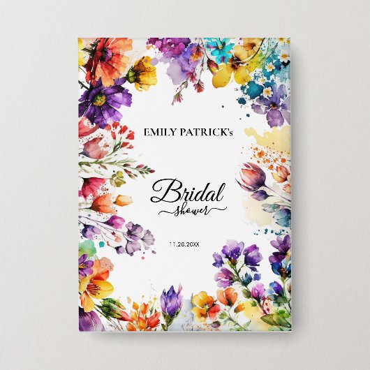 Farbenfrohe florale Brautparty Button (Vorderseite)