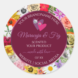 Farbenfrohe florale Burgundy-Produktkennzeichnung  Runder Aufkleber
