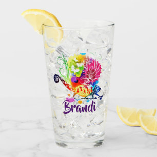 Farbenfrohe florale Eidechse personalisiert Glas