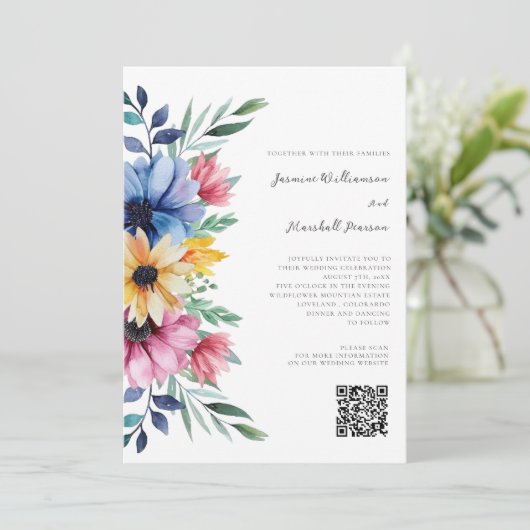 farbenfrohe florale elegante qr code Hochzeitswebs Einladung (Stehend Vorderseite)