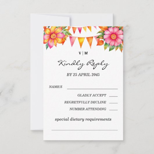 Farbenfrohe florale Fiesta Mexican Wedding RSVP Ca (Vorderseite)