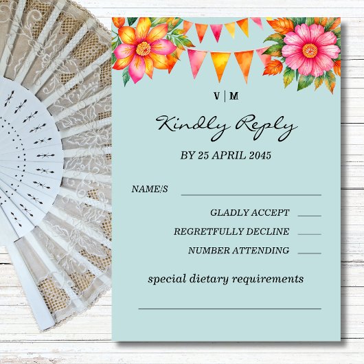 Farbenfrohe florale Fiesta Mexican Wedding RSVP Ca