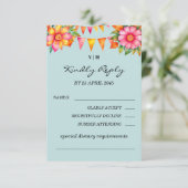 Farbenfrohe florale Fiesta Mexican Wedding RSVP Ca (Stehend Vorderseite)