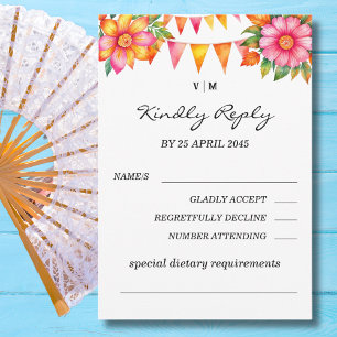 Farbenfrohe florale Fiesta Mexican Wedding RSVP Ca Karte