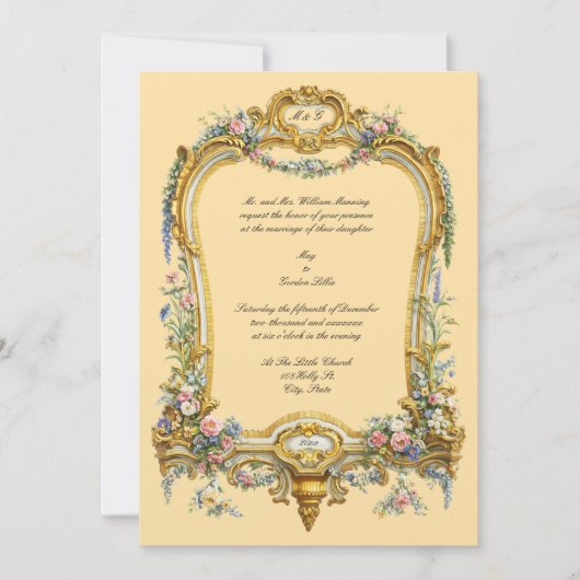 Farbenfrohe florale Früchte Barock Rokoko Rahmen H Einladung (Vorderseite)