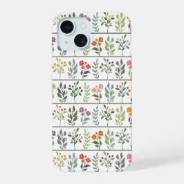 Farbenfrohe florale Garten Botanik Streifen Kunst iPhone 15 Hülle