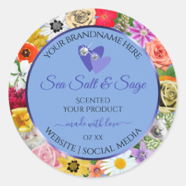 Farbenfrohe florale hellblaue Produktkennzeichnung Runder Aufkleber