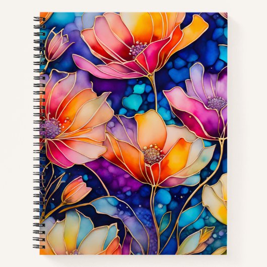 Farbenfrohe florale Ink Art Spirituosen Notebook Notizblock (Vorderseite)