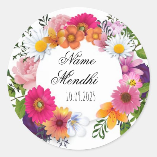 Farbenfrohe florale Mendhi bevorzugen Aufkleber. Runder Aufkleber (Vorderseite)