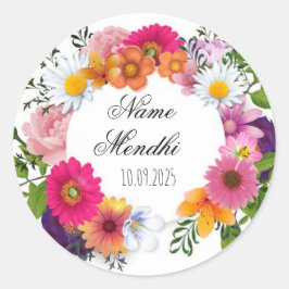 Farbenfrohe florale Mendhi bevorzugen Aufkleber. Runder Aufkleber