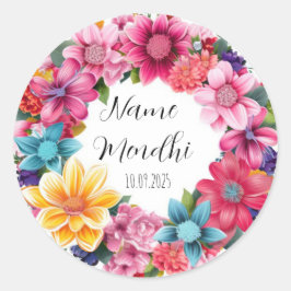 Farbenfrohe florale Mendhi Gefallen Aufkleber