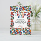 Farbenfrohe florale mexikanische Folklore Stickere Dankeskarte (Stehend Vorderseite)