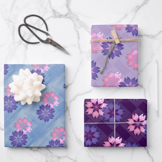 Farbenfrohe florale Moderne Grafik Geschenkpapier Set (Vorderseite)