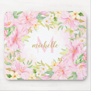 Farbenfrohe florale Monogramm Wasserfarben Botanis Mousepad