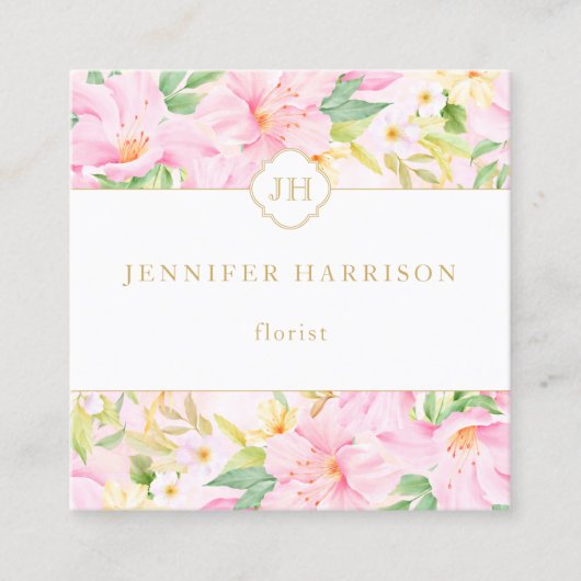 Farbenfrohe florale Monogramm Wasserfarben Botanis Quadratische Visitenkarte (Vorderseite)