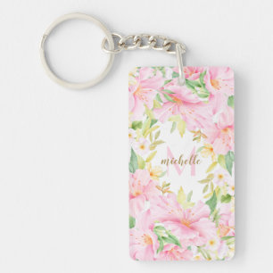 Farbenfrohe florale Monogramm Wasserfarben Botanis Schlüsselanhänger