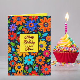 Farbenfrohe florale Nichte Custom Text Geburtstag Karte