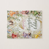 Farbenfrohe, florale Niedliche Fairies Happy Birth Puzzle (Horizontal)
