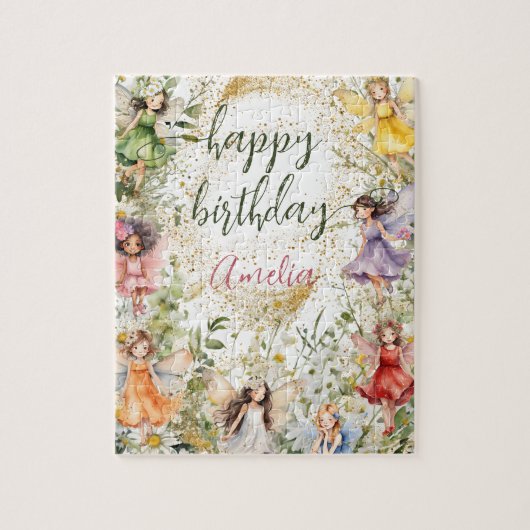Farbenfrohe, florale Niedliche Fairies Happy Birth Puzzle (Vertikal)