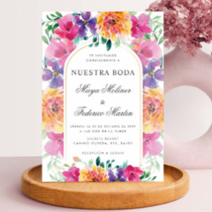 Farbenfrohe florale Nuestra Boda Spanische Hochzei Einladung