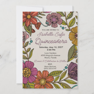 Farbenfrohe florale Quinceañera-Einladung Einladung