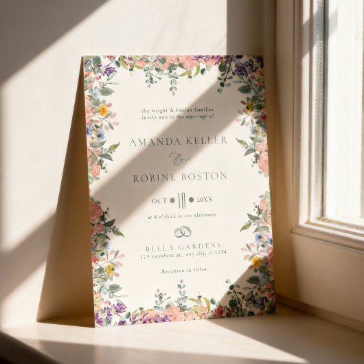 Farbenfrohe Florale Rahmen Hochzeit Einladung