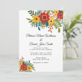Farbenfrohe, florale Rustikale Hochzeit Einladung (Stehend Vorderseite)