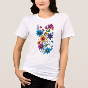 Farbenfrohe florale Sticker-Grafik Tri-Blend Shirt