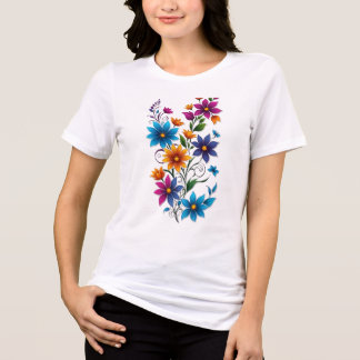 Farbenfrohe florale Sticker-Grafik Tri-Blend Shirt