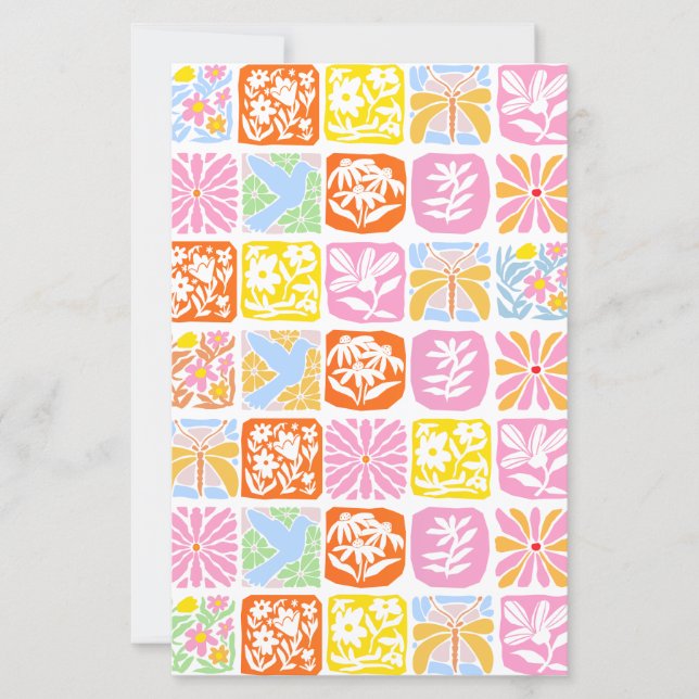 Farbenfrohe florale Tile Botanische Folk Whimsical (Vorderseite)