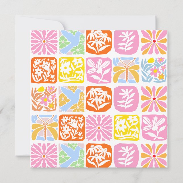 Farbenfrohe florale Tile Botanische Folk Whimsical (Vorderseite)