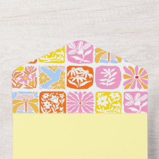 Farbenfrohe florale Tile Botanische Folk Whimsical All In One Einladung
