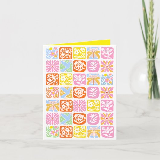 Farbenfrohe florale Tile Botanische Folk Whimsical Ankündigung (Vorderseite)