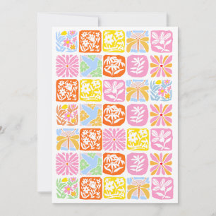 Farbenfrohe florale Tile Botanische Folk Whimsical Feiertagskarte