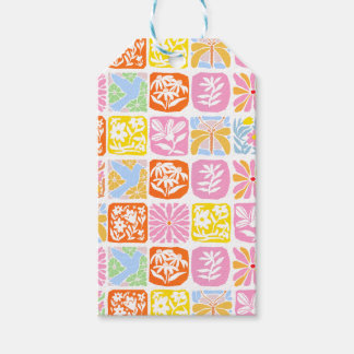 Farbenfrohe florale Tile Botanische Folk Whimsical Geschenkanhänger
