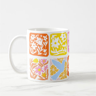 Farbenfrohe florale Tile Botanische Folk Whimsical Kaffeetasse