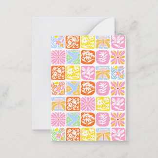 Farbenfrohe florale Tile Botanische Folk Whimsical Mitteilungskarte