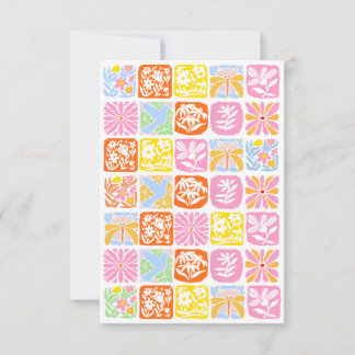 Farbenfrohe florale Tile Botanische Folk Whimsical RSVP Karte