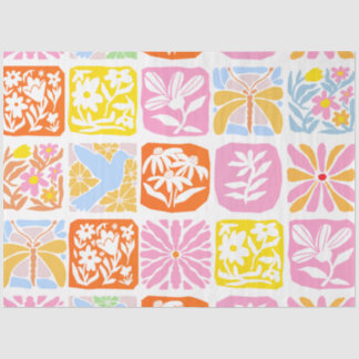 Farbenfrohe florale Tile Botanische Folk Whimsical Seidenpapier