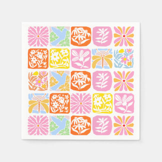 Farbenfrohe florale Tile Botanische Folk Whimsical Serviette