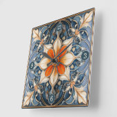 Farbenfrohe florale Tile Pattern#9 Blue Ivory ID10 Quadratische Wanduhr (Winkel)