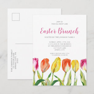 Farbenfrohe florale Tulpen Osterbrunch Einladungspostkarte