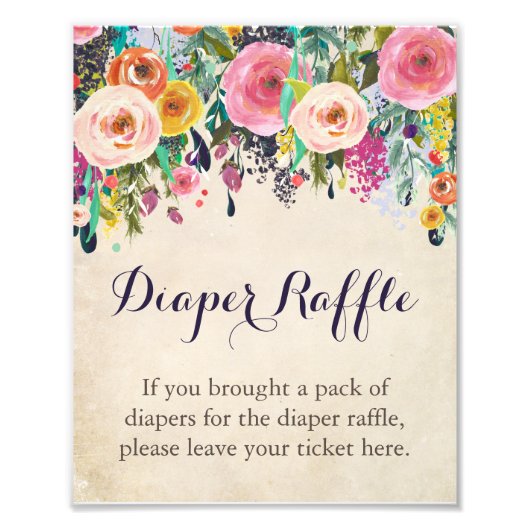 Farbenfrohe florale Windeln Raffle-Zeichen für Bab Fotodruck (Vorne)