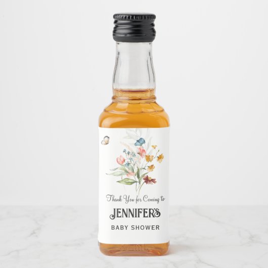 Farbenfrohe Florals Baby-Dusche Vielen Dank für Ih Alkoholflaschenetikett (Vorderseite)
