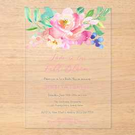 Farbenfrohe Florals Liebe In Voller Blüte Brautpar Acryleinladungen