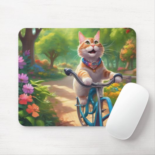 Farbenfrohe Florals mit Cat on Bicycle Mouse Pad Mousepad (Mit Mouse)
