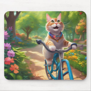 Farbenfrohe Florals mit Cat on Bicycle Mouse Pad Mousepad