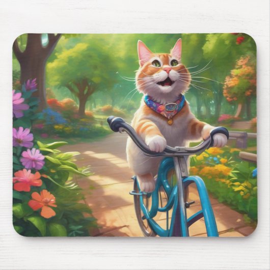 Farbenfrohe Florals mit Cat on Bicycle Mouse Pad Mousepad (Vorne)