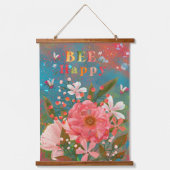 Farbenfrohe Florals rosa Inspiration Wandteppich Mit Holzrahmen (Vorderseite)